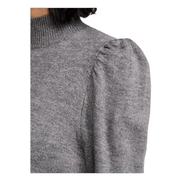 WAYF Lola Puff Sleeve Sweater Dress Gray Knit Mini Mock Neck Pull-Over S - Picture 6 of 12